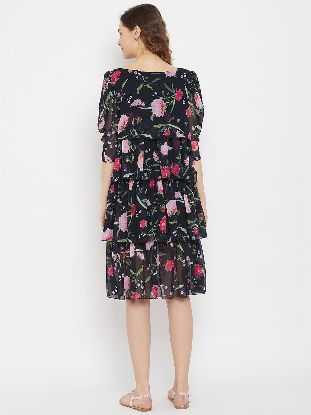 The Kaftan Company Dresses Floral Georgette Black Layered Maternity Dress - (Clearance - Final Sale)