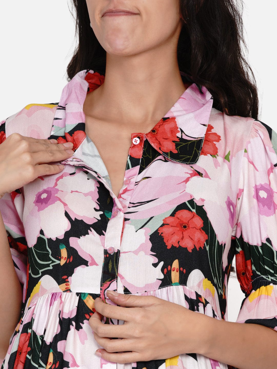 The Kaftan Company Dresses Forest Floral Shirt Collar Maternity and Nursing Dress