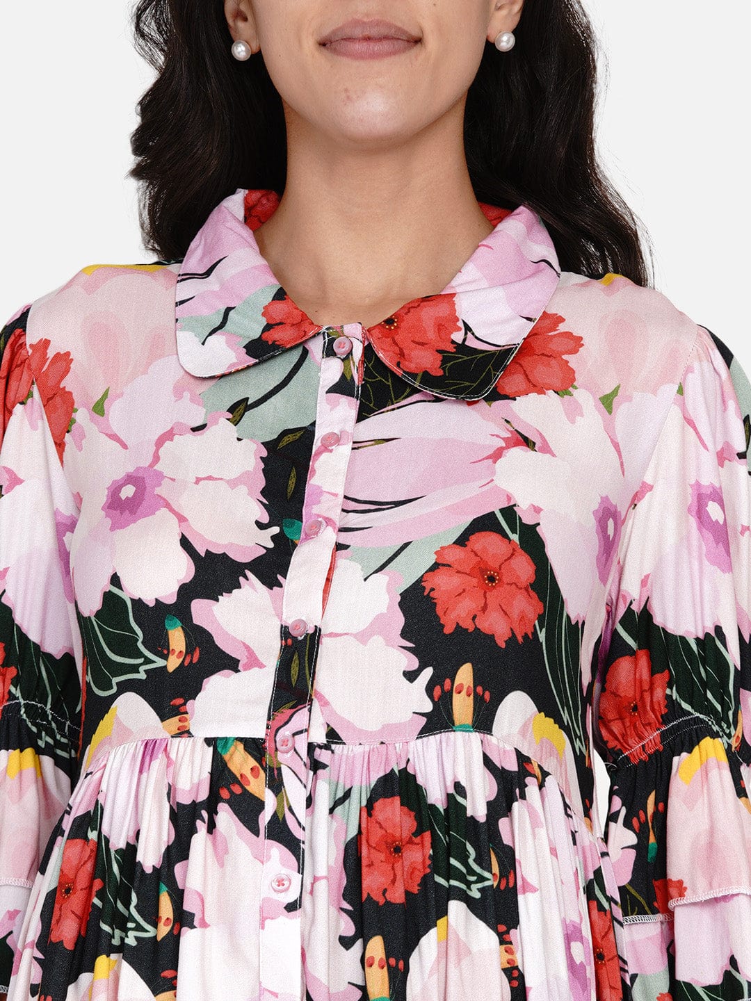 The Kaftan Company Dresses Forest Floral Shirt Collar Maternity and Nursing Dress