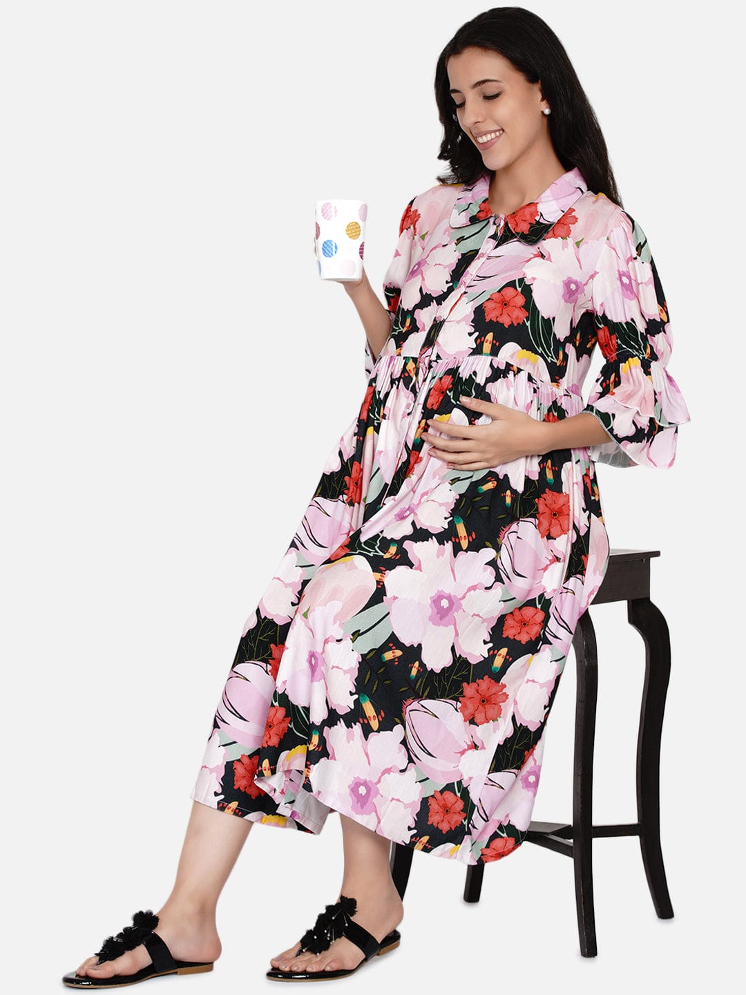 The Kaftan Company Dresses Forest Floral Shirt Collar Maternity and Nursing Dress