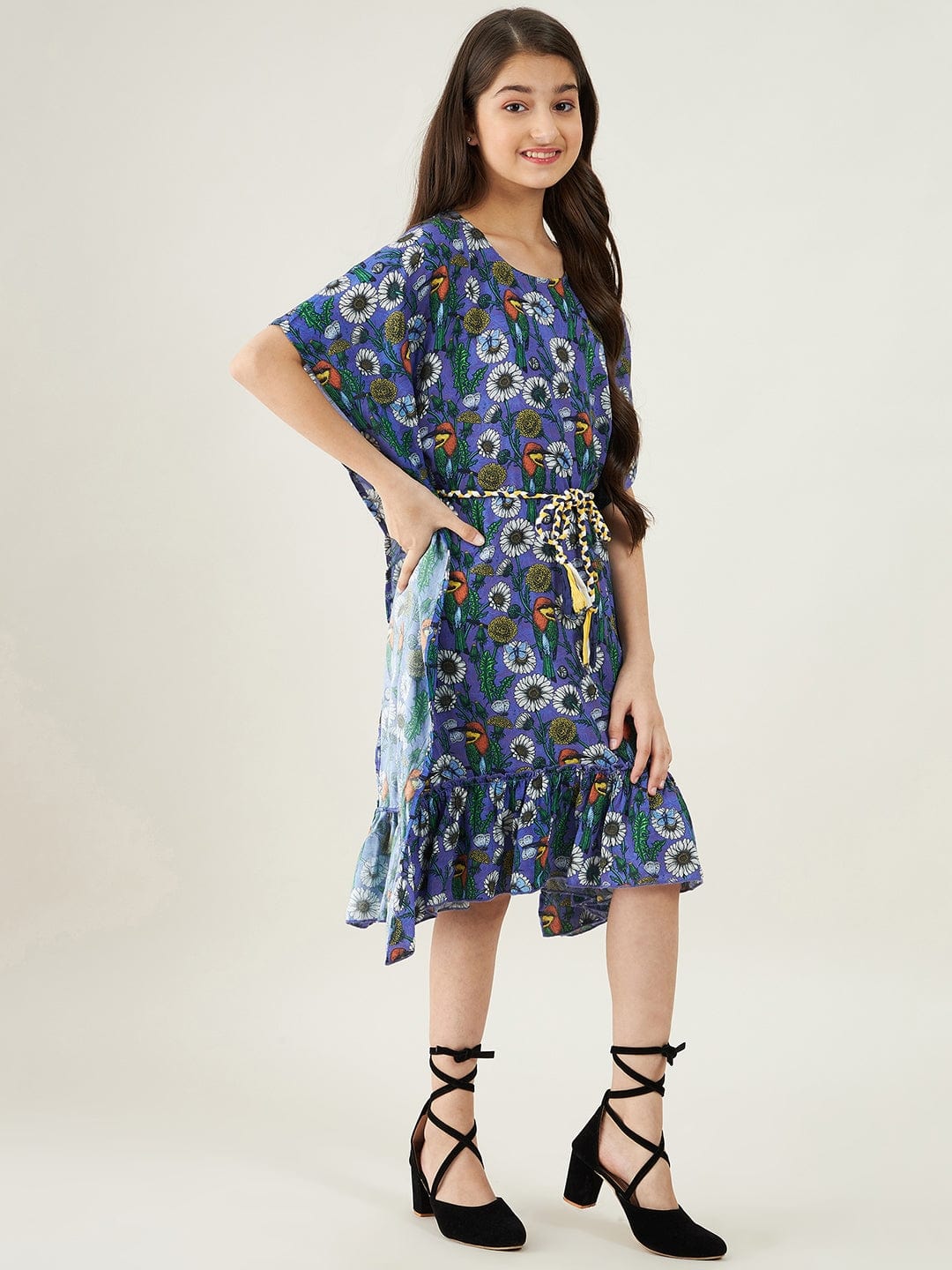 The Kaftan Company Dresses Girls Blue Kingfisher and Flower Kaftan Dress