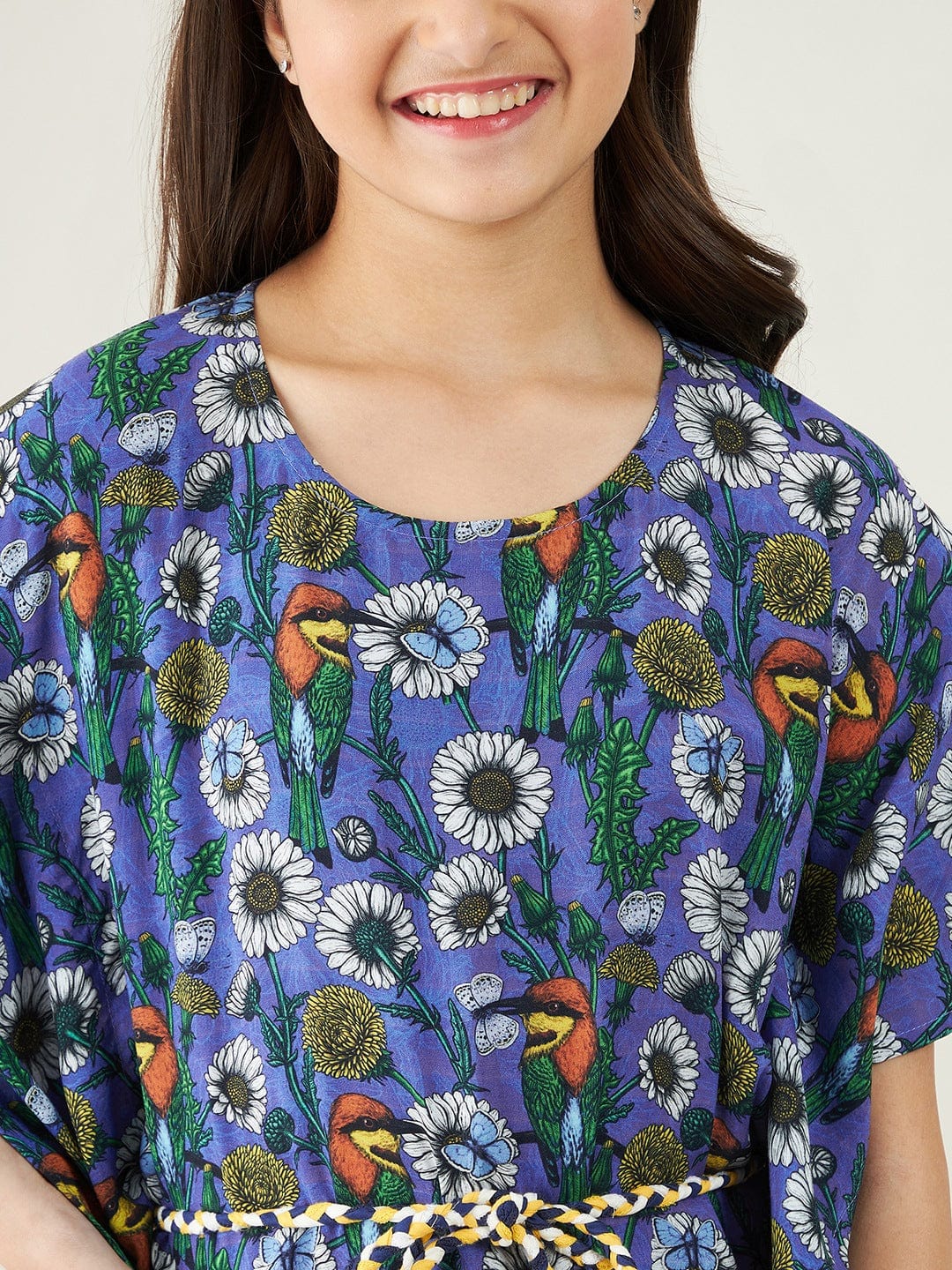 The Kaftan Company Dresses Girls Blue Kingfisher and Flower Kaftan Dress