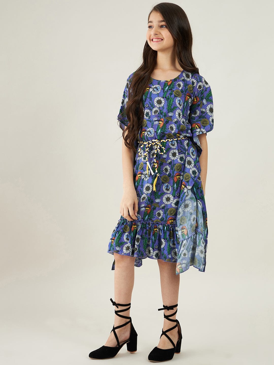 The Kaftan Company Dresses Girls Blue Kingfisher and Flower Kaftan Dress