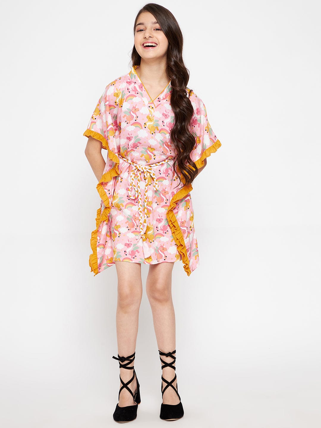 The Kaftan Company Dresses Girls Pink Unicorn Cloud Kaftan Dress