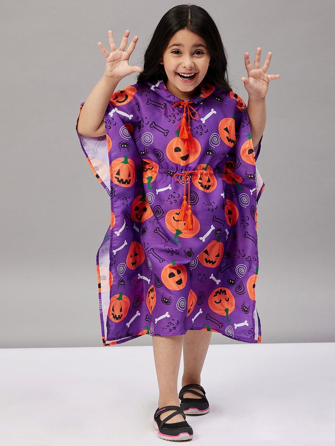 The Kaftan Company Dresses Girls Purple Halloween Printed Hooded Kaftan
