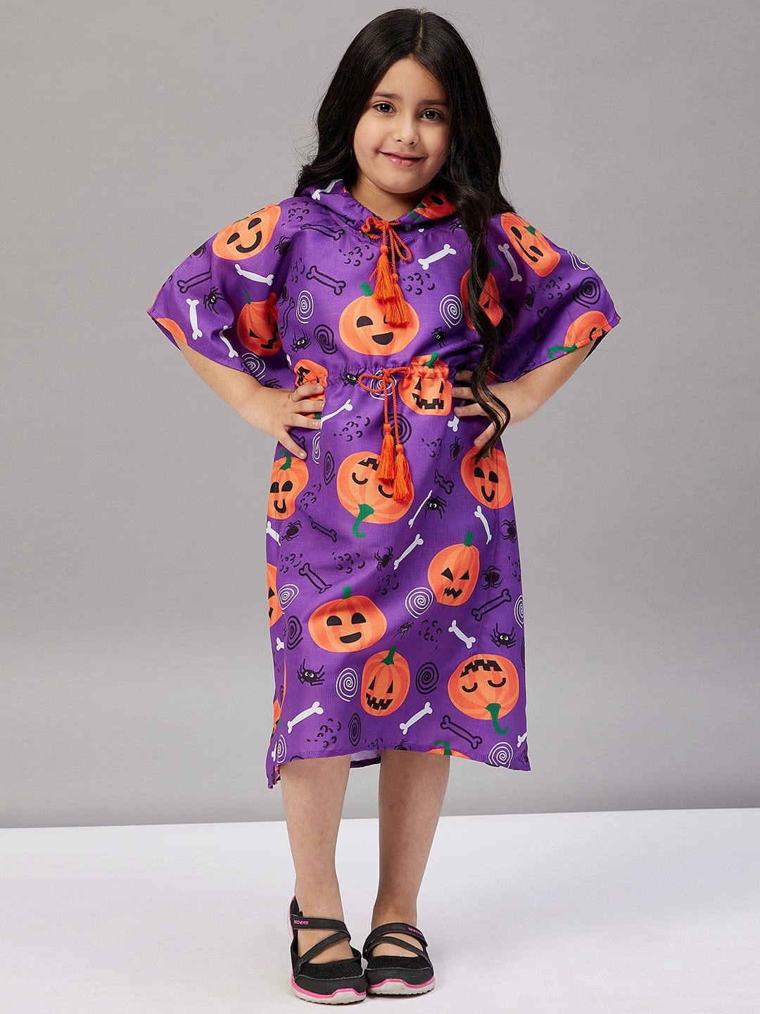 The Kaftan Company Dresses Girls Purple Halloween Printed Hooded Kaftan