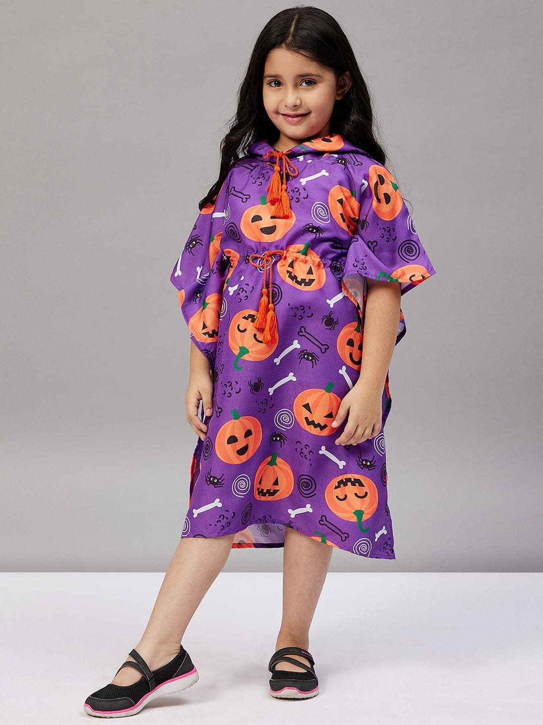 The Kaftan Company Dresses Girls Purple Halloween Printed Hooded Kaftan