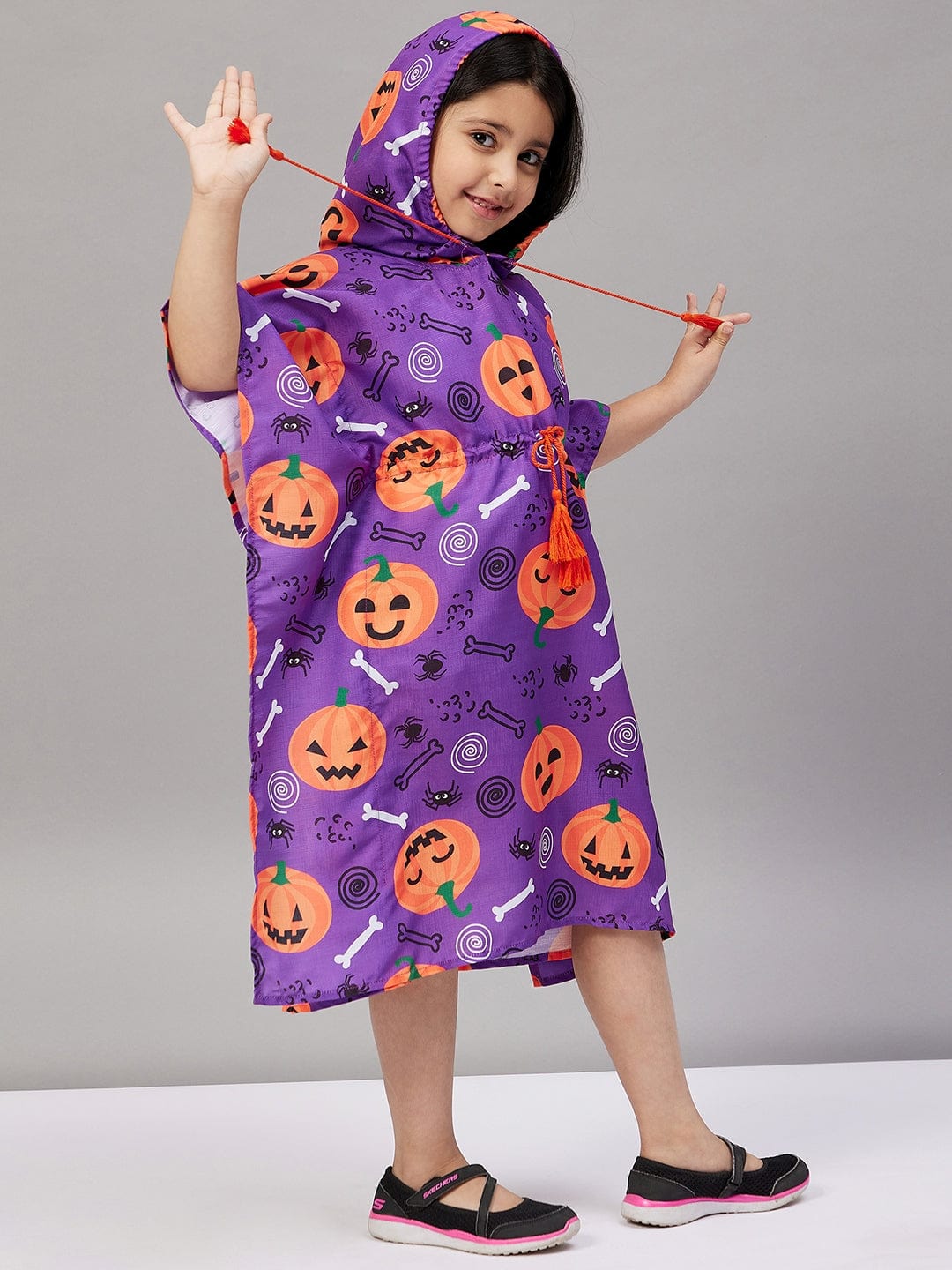 The Kaftan Company Dresses Girls Purple Halloween Printed Hooded Kaftan