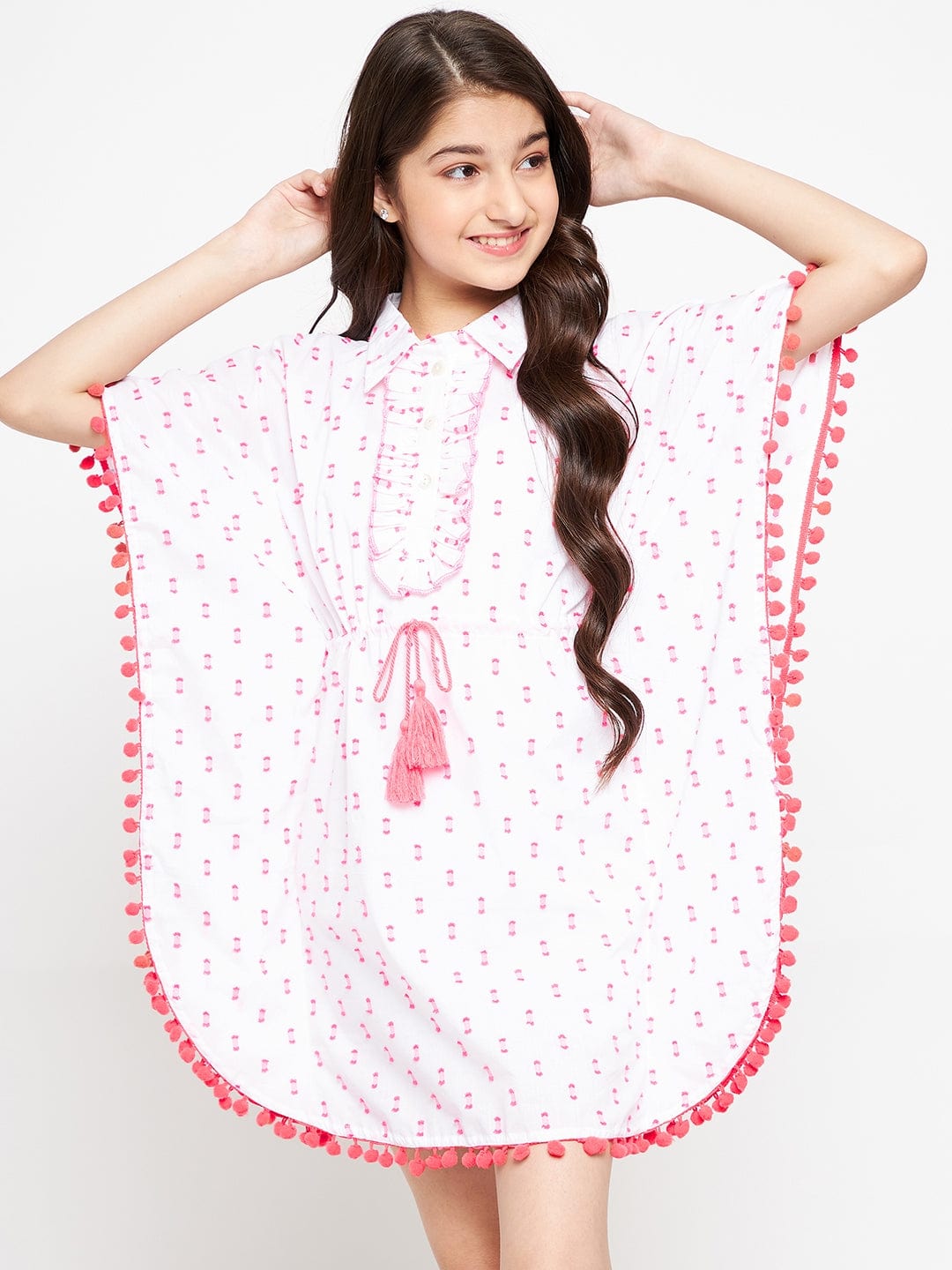 The Kaftan Company Dresses Girls White Dobby Kaftan Dress