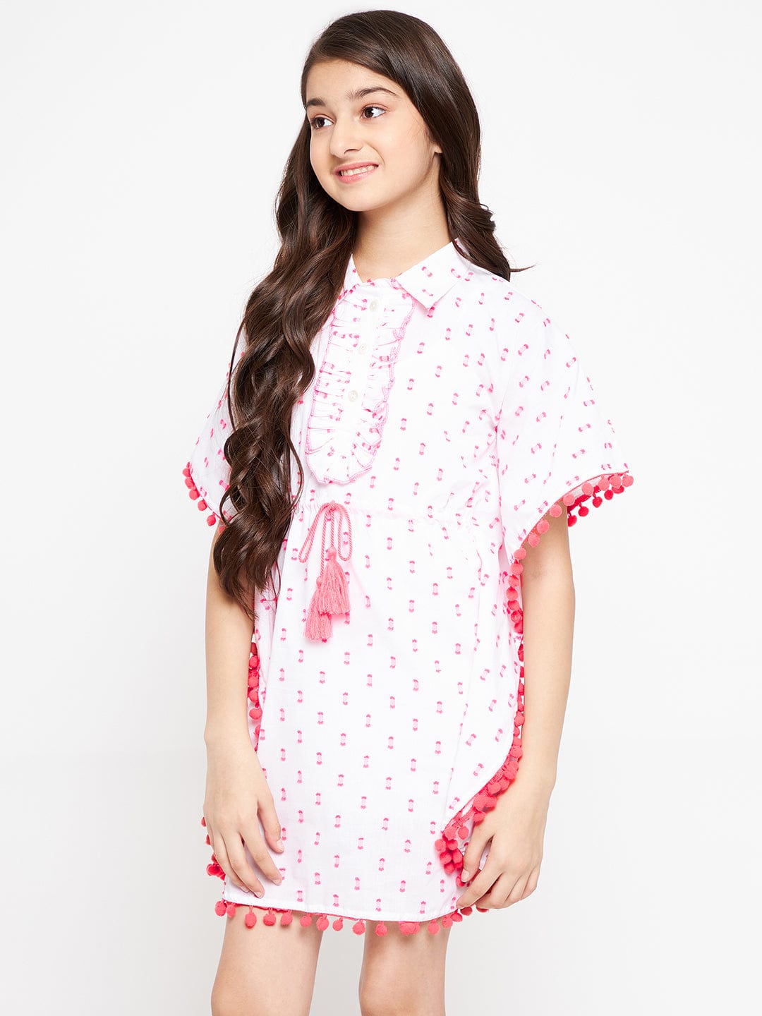 The Kaftan Company Dresses Girls White Dobby Kaftan Dress