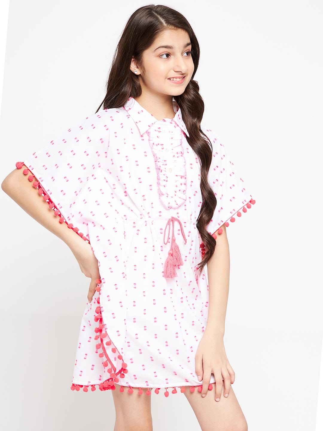 The Kaftan Company Dresses Girls White Dobby Kaftan Dress