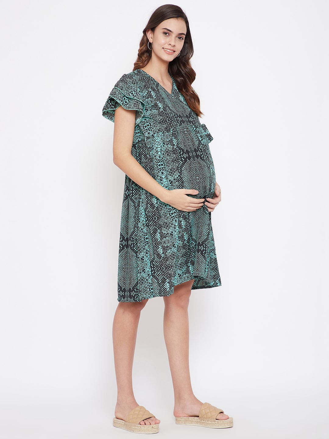 The Kaftan Company Dresses Green Animal Print Maternity Wrap Dress - (Clearance - Final Sale)