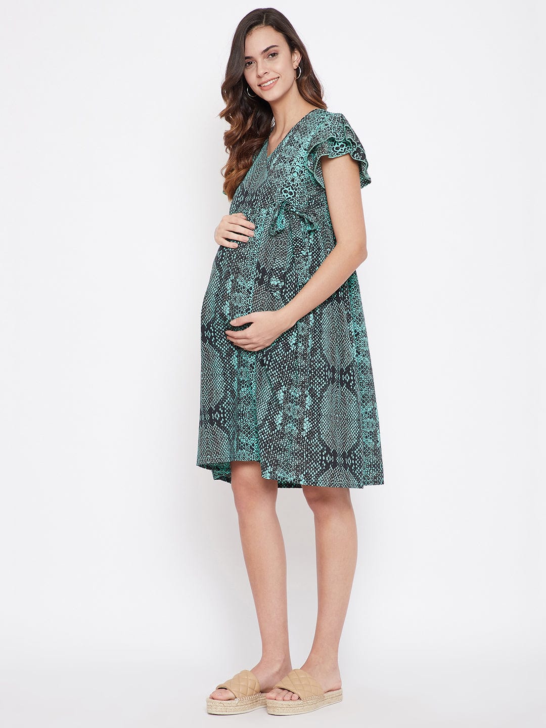 The Kaftan Company Dresses Green Animal Print Maternity Wrap Dress - (Clearance - Final Sale)