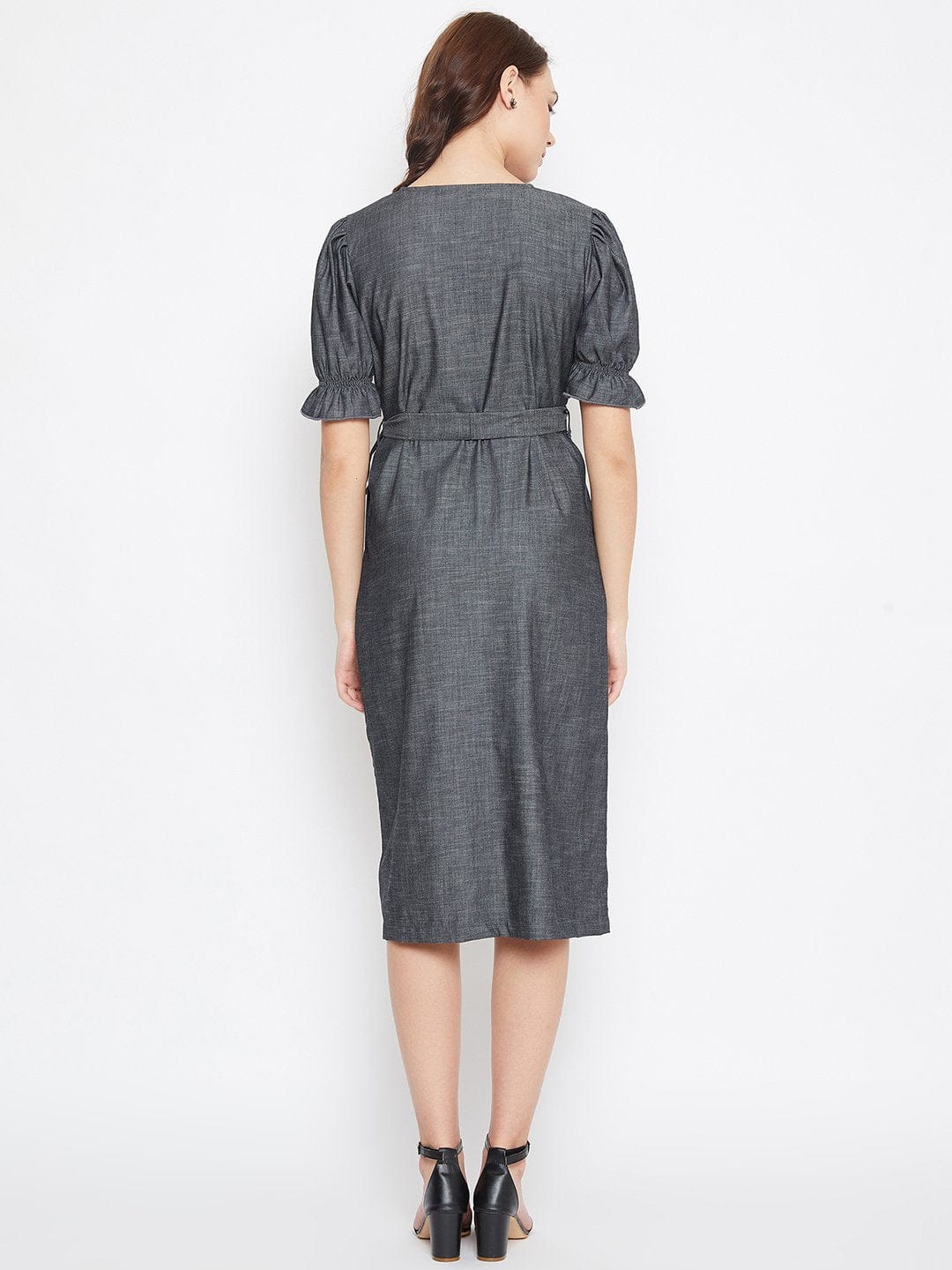 The Kaftan Company Dresses GREY DENIM WORKWEAR DRESS WITH BELT(Final Sale)