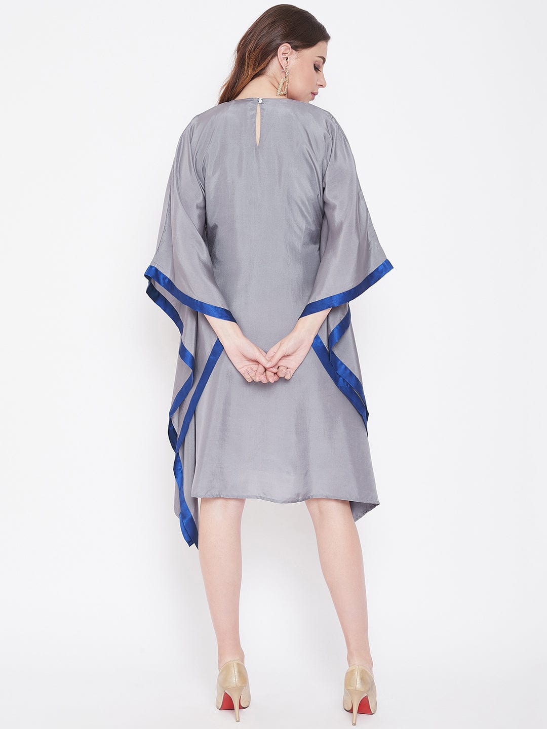 The Kaftan Company Dresses Hand Embroidered Grey Silk Kaftan Dress