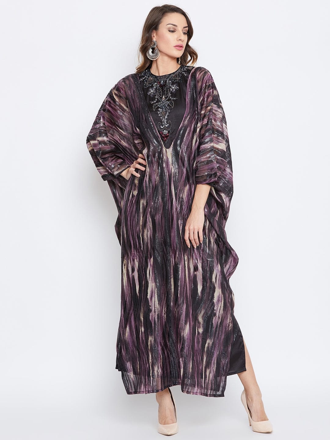 The Kaftan Company Dresses Lavender Shades Embellished Cowl Kaftan - (Clearance - Final Sale)
