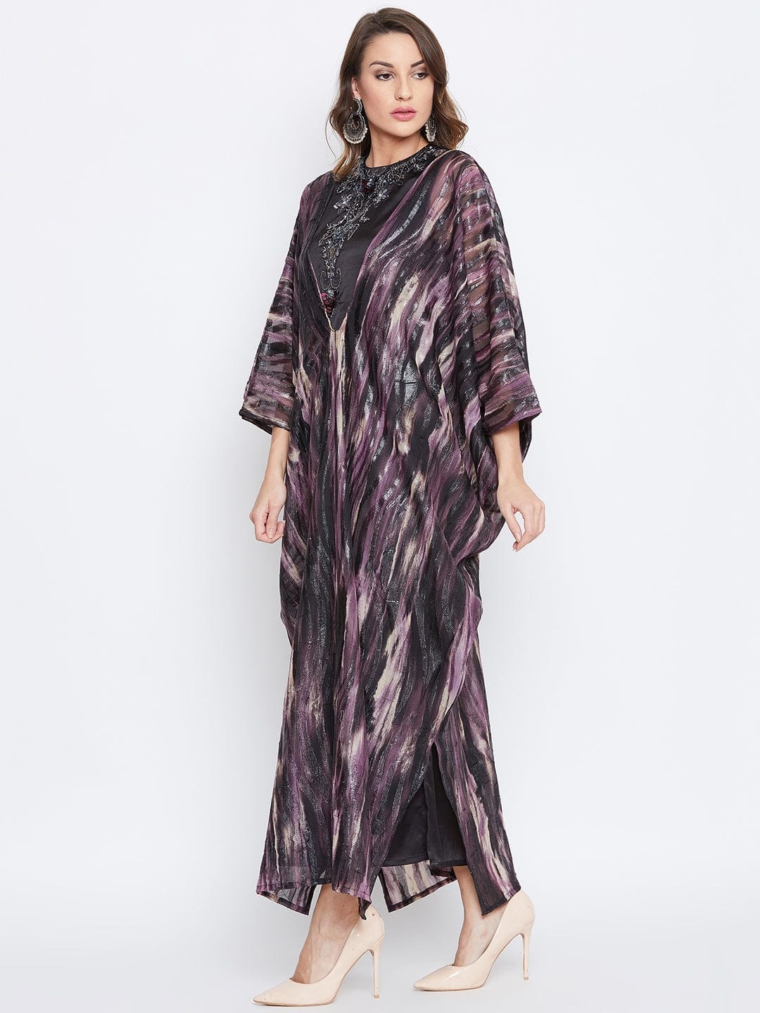 The Kaftan Company Dresses Lavender Shades Embellished Cowl Kaftan - (Clearance - Final Sale)