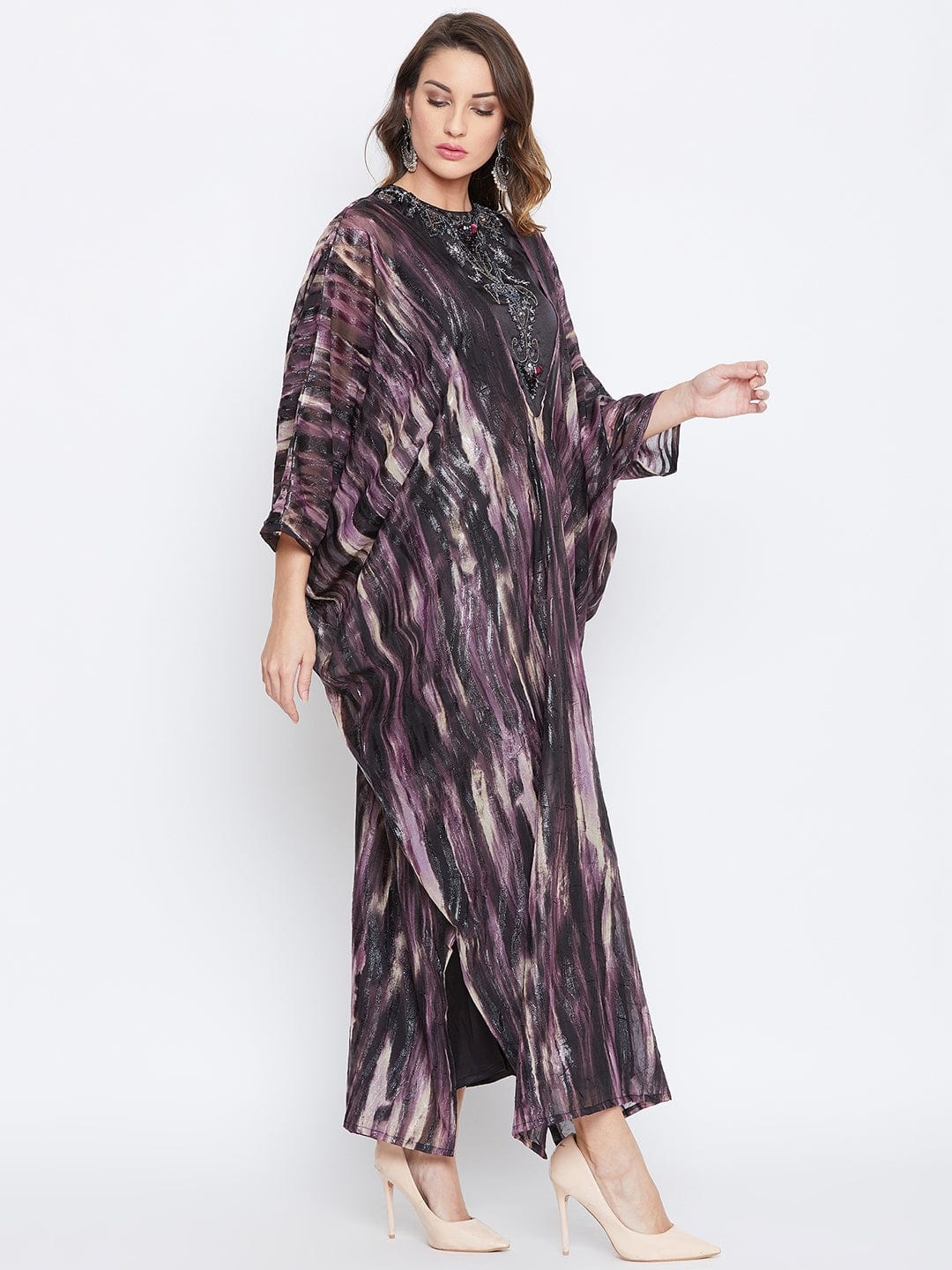 The Kaftan Company Dresses Lavender Shades Embellished Cowl Kaftan - (Clearance - Final Sale)