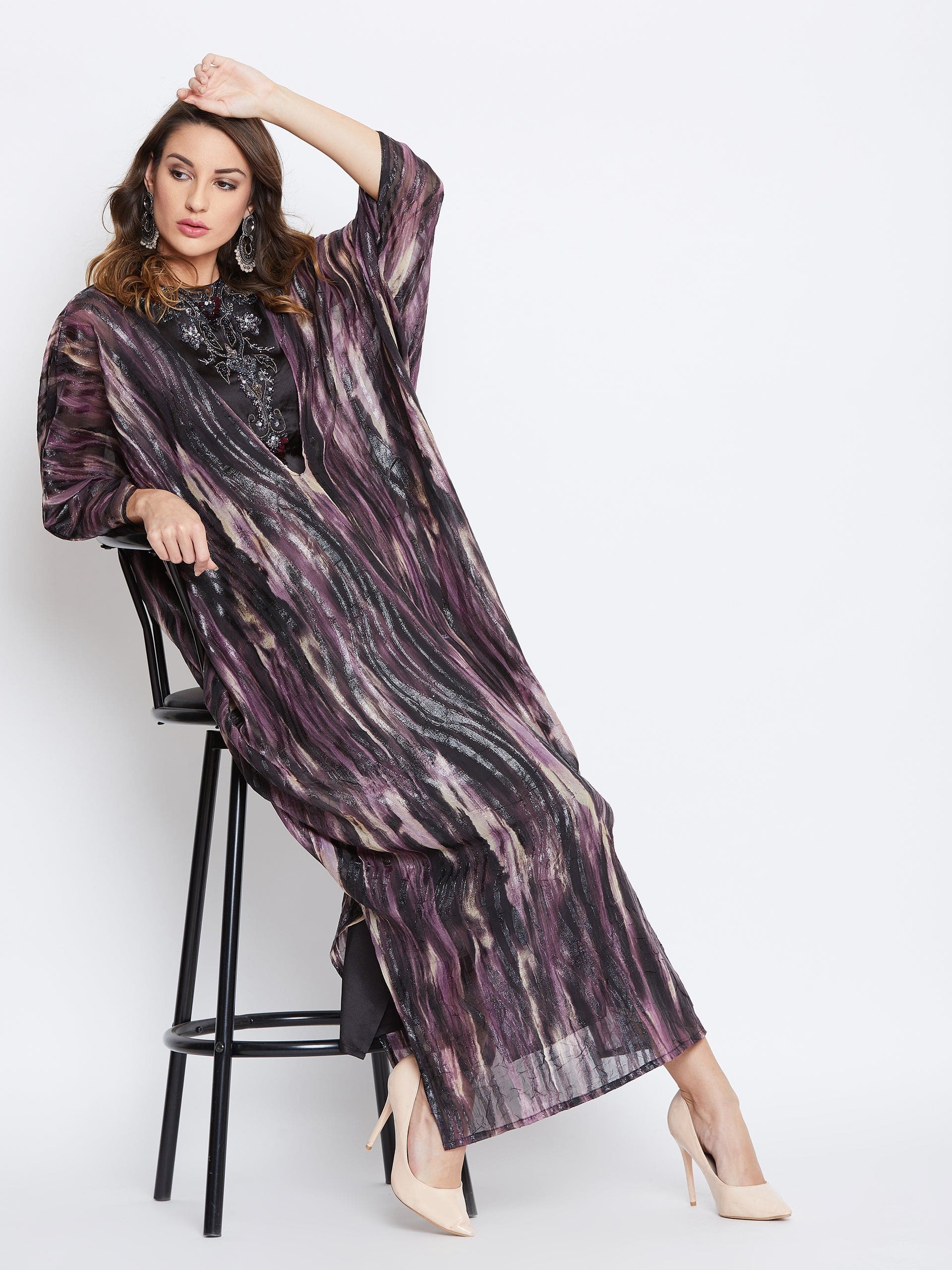 The Kaftan Company Dresses Lavender Shades Embellished Cowl Kaftan - (Clearance - Final Sale)