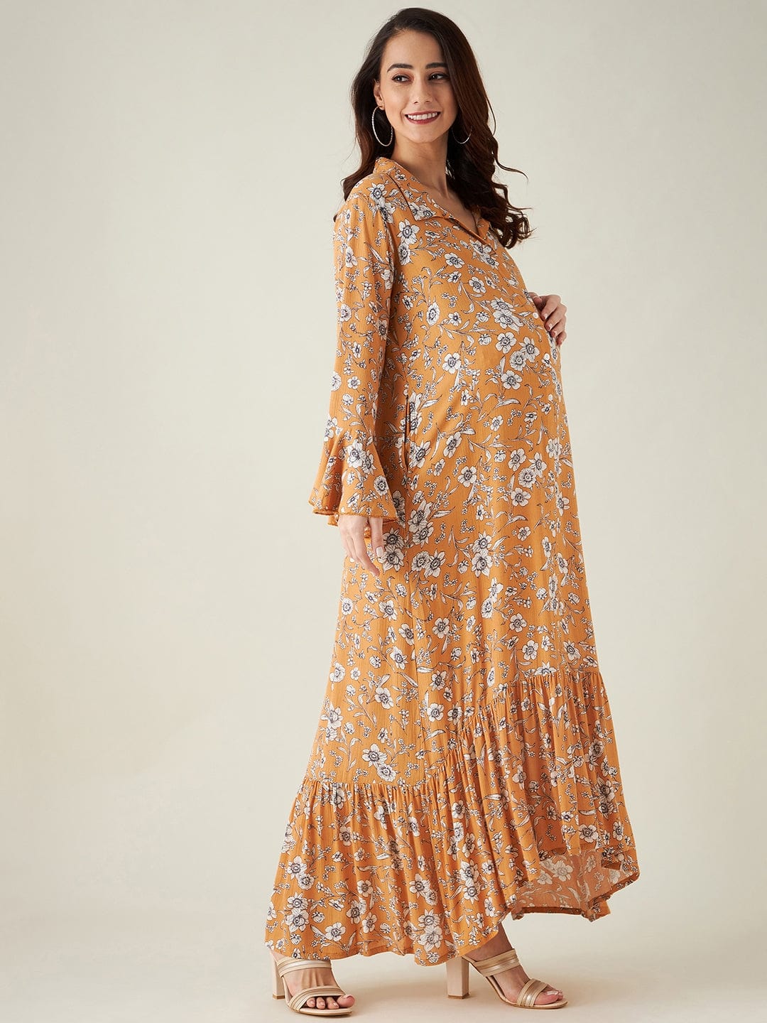 The Kaftan Company Dresses Mustard Floral Print Maternity dress