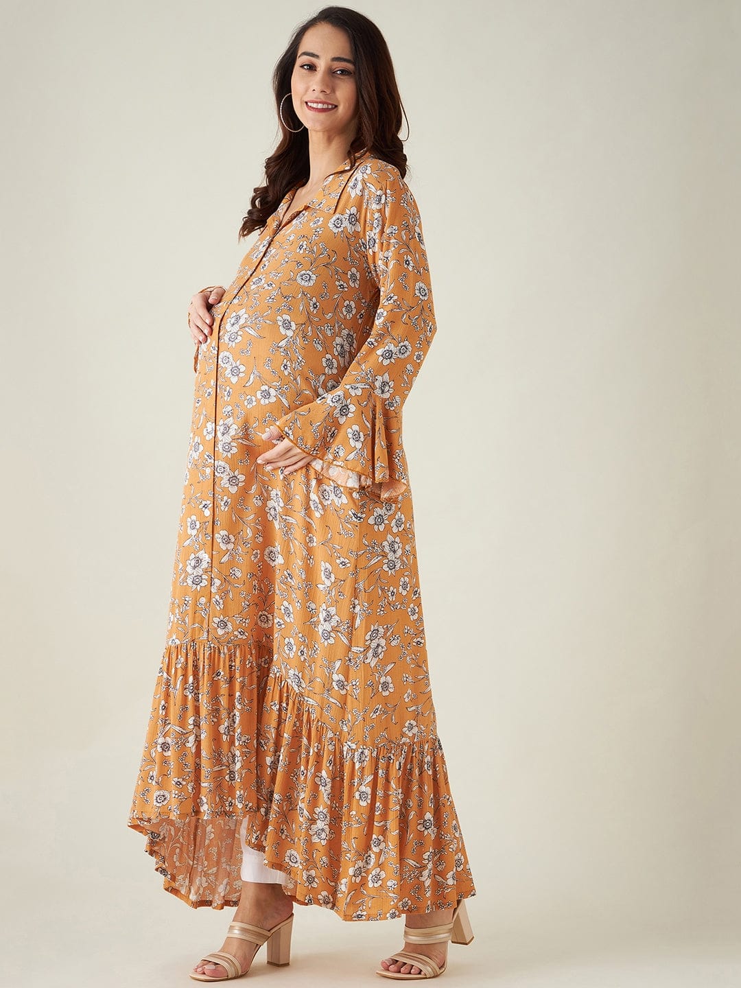 The Kaftan Company Dresses Mustard Floral Print Maternity dress