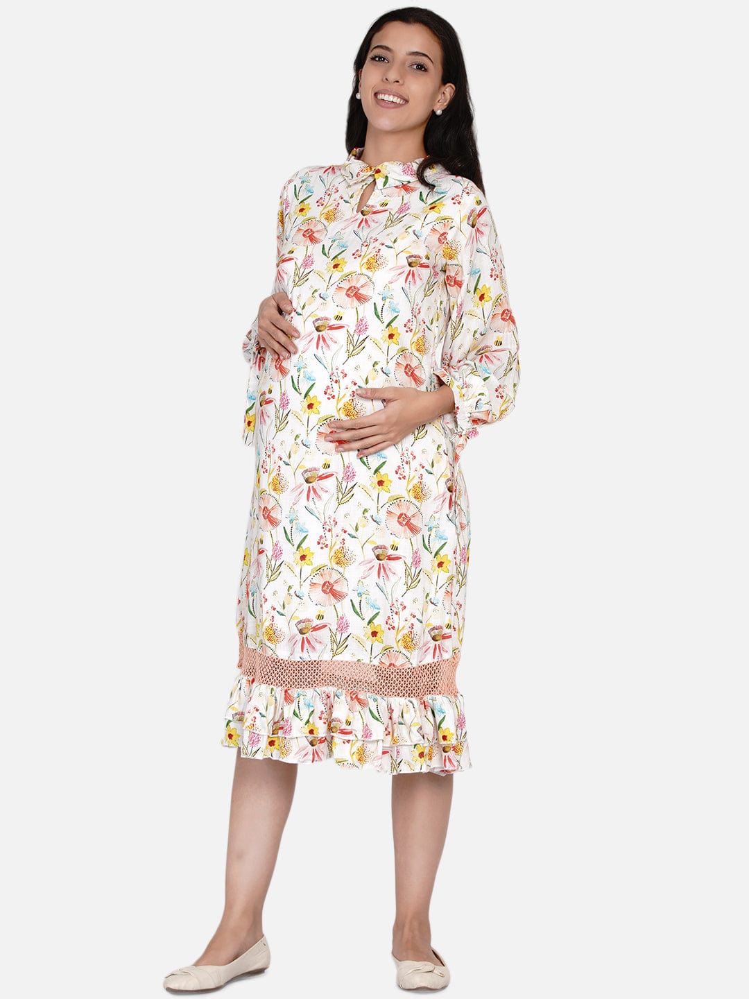 The Kaftan Company Dresses Off-White Brushed Dandelion Maternity Dress (Final Sale)