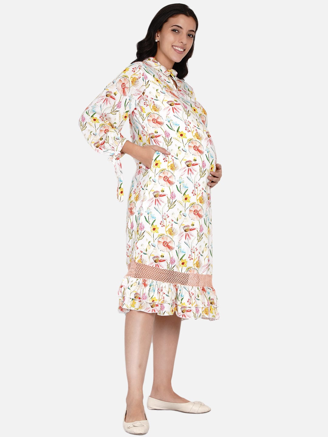 The Kaftan Company Dresses Off-White Brushed Dandelion Maternity Dress (Final Sale)