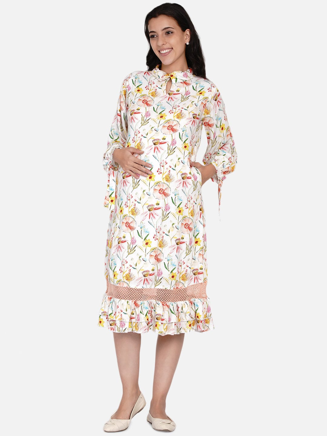The Kaftan Company Dresses Off-White Brushed Dandelion Maternity Dress (Final Sale)