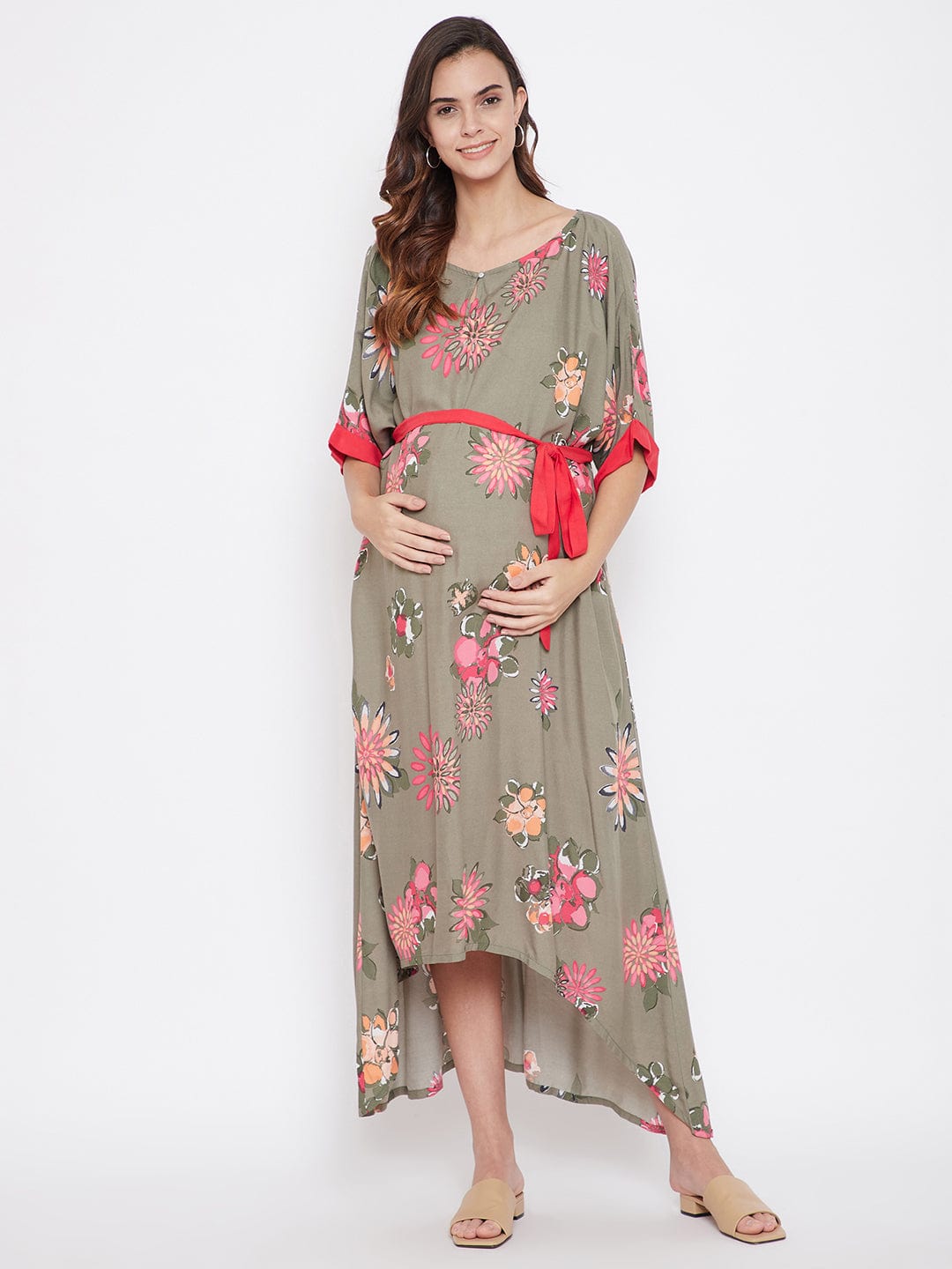 The Kaftan Company Dresses Onesize Sap Green Maxi Freesize Maternity Dress