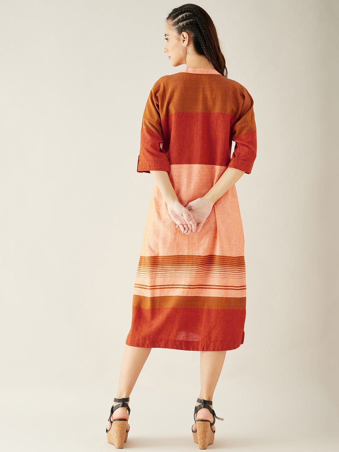 The Kaftan Company Dresses Orange and Peach Straight Cut Knee Length Dress