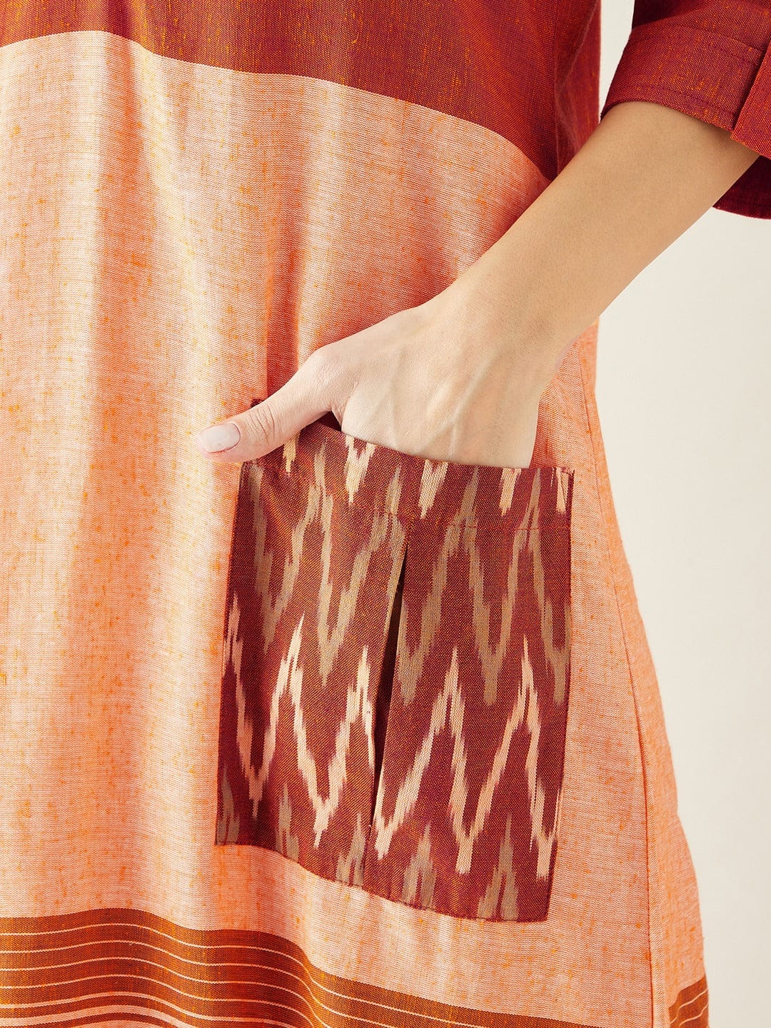 The Kaftan Company Dresses Orange and Peach Straight Cut Knee Length Dress