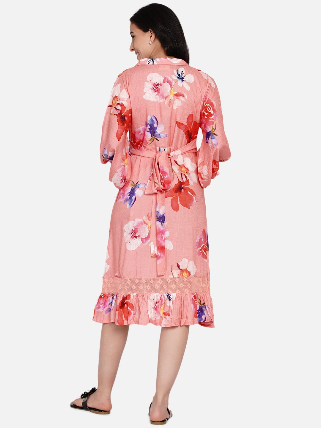 The Kaftan Company Dresses Peach Brushed Floral Maternity Dress (Final Sale)