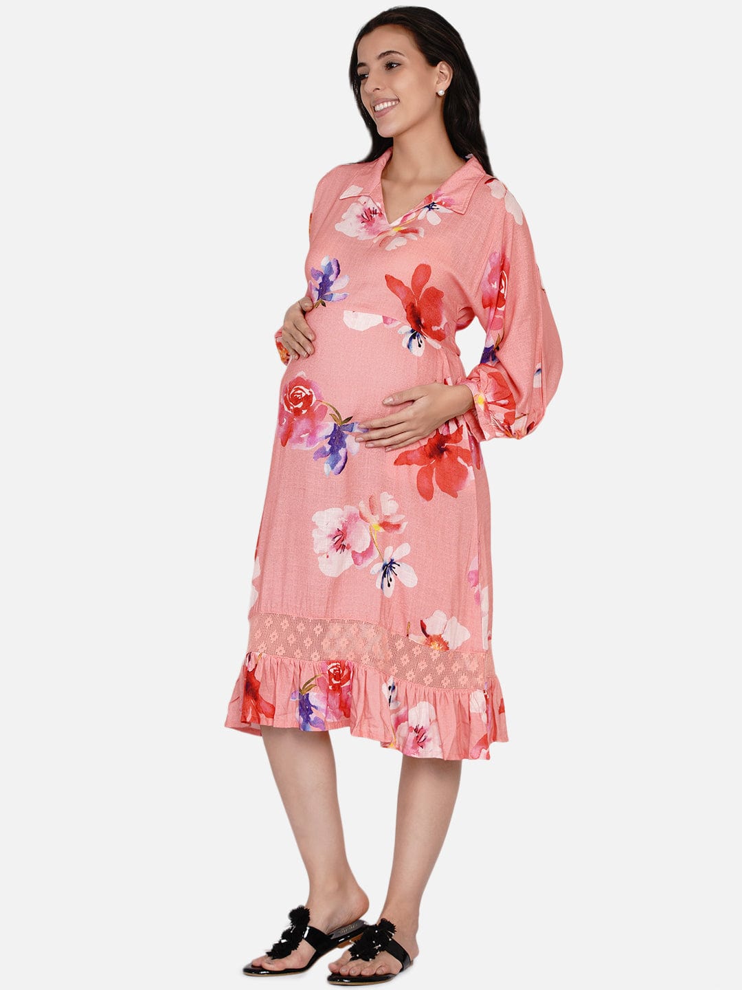 The Kaftan Company Dresses Peach Brushed Floral Maternity Dress (Final Sale)