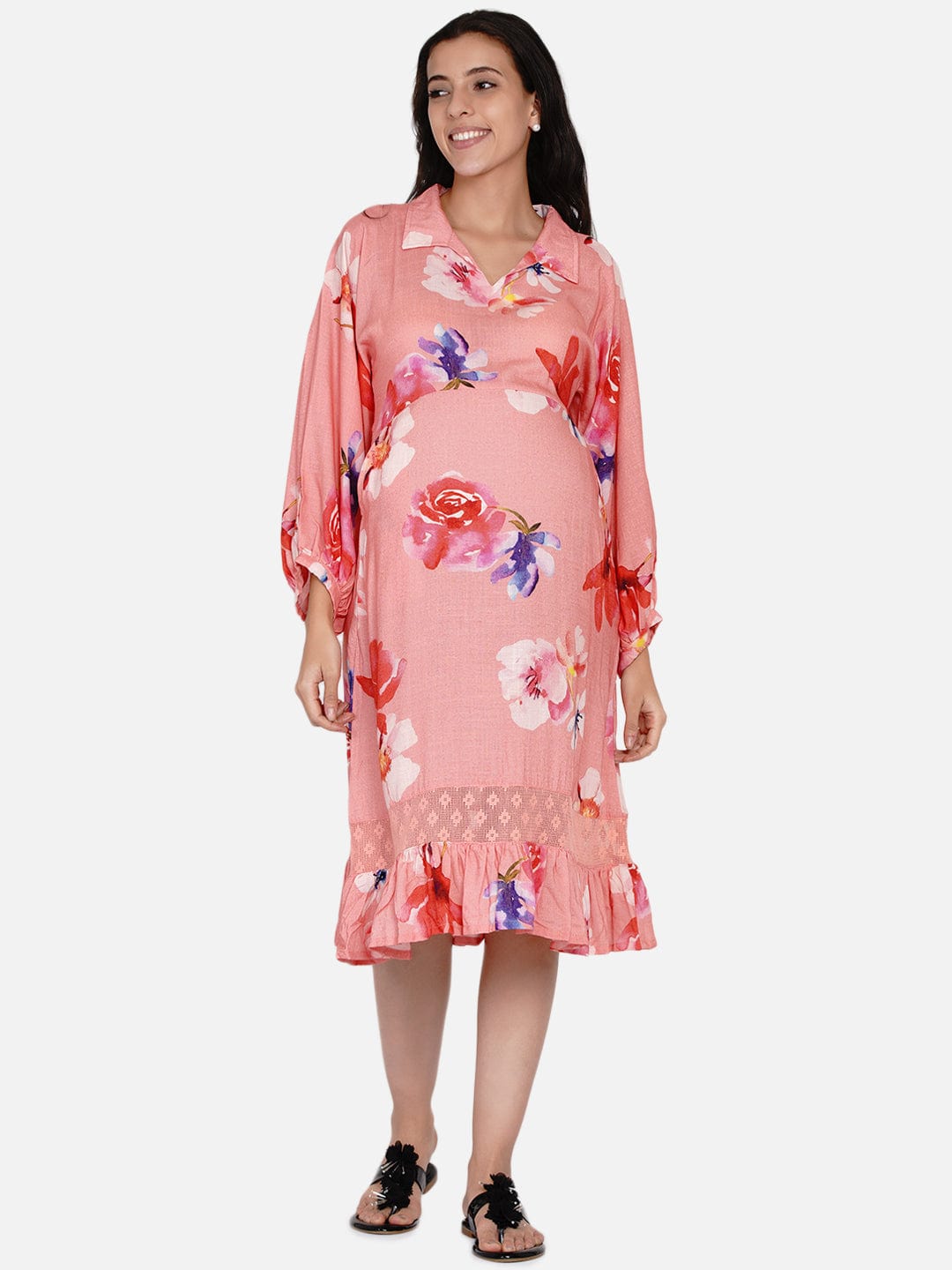 The Kaftan Company Dresses Peach Brushed Floral Maternity Dress (Final Sale)