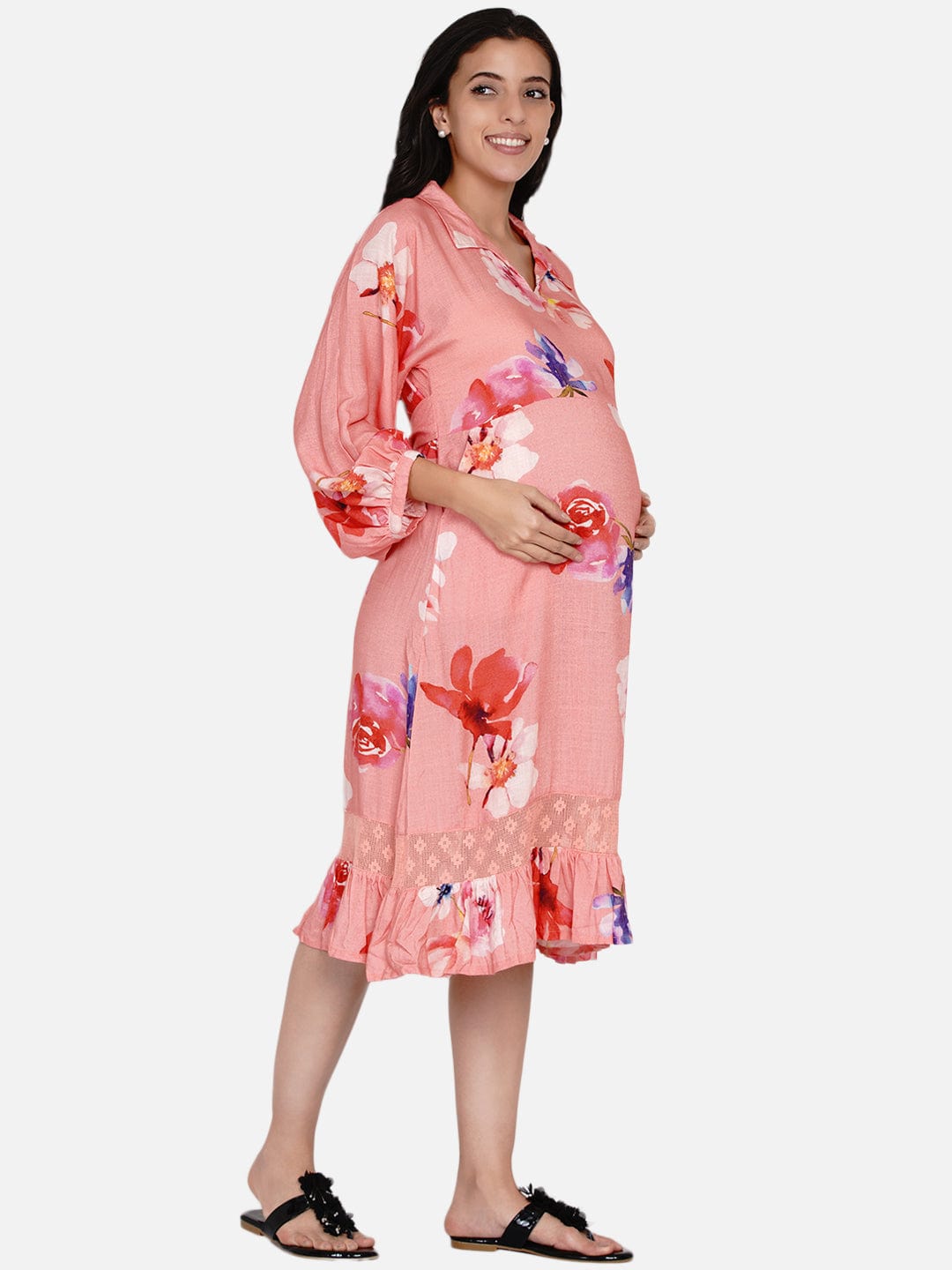 The Kaftan Company Dresses Peach Brushed Floral Maternity Dress (Final Sale)