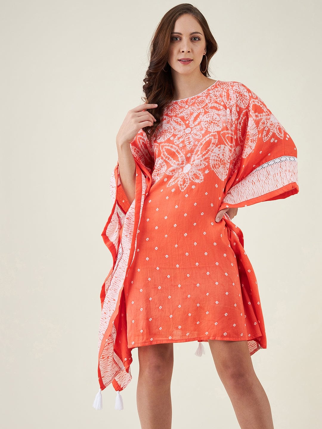 The Kaftan Company Dresses Peach Floral Shibori Tie-dye Kaftan Dress