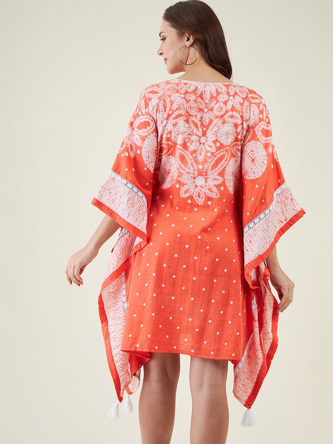 The Kaftan Company Dresses Peach Floral Shibori Tie-dye Kaftan Dress
