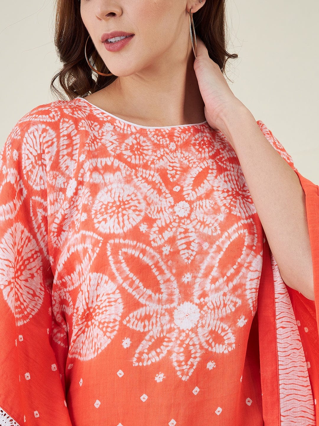 The Kaftan Company Dresses Peach Floral Shibori Tie-dye Kaftan Dress
