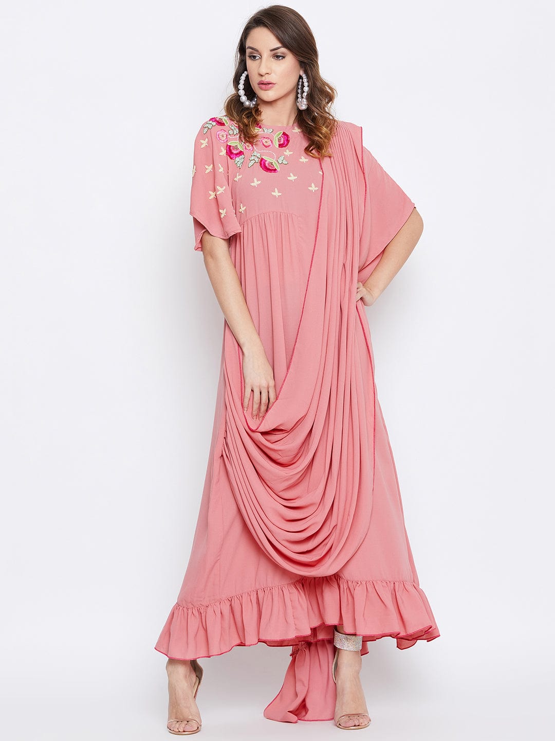 The Kaftan Company Dresses Pink Blush Embellished Draped Kaftan (Final Sale)