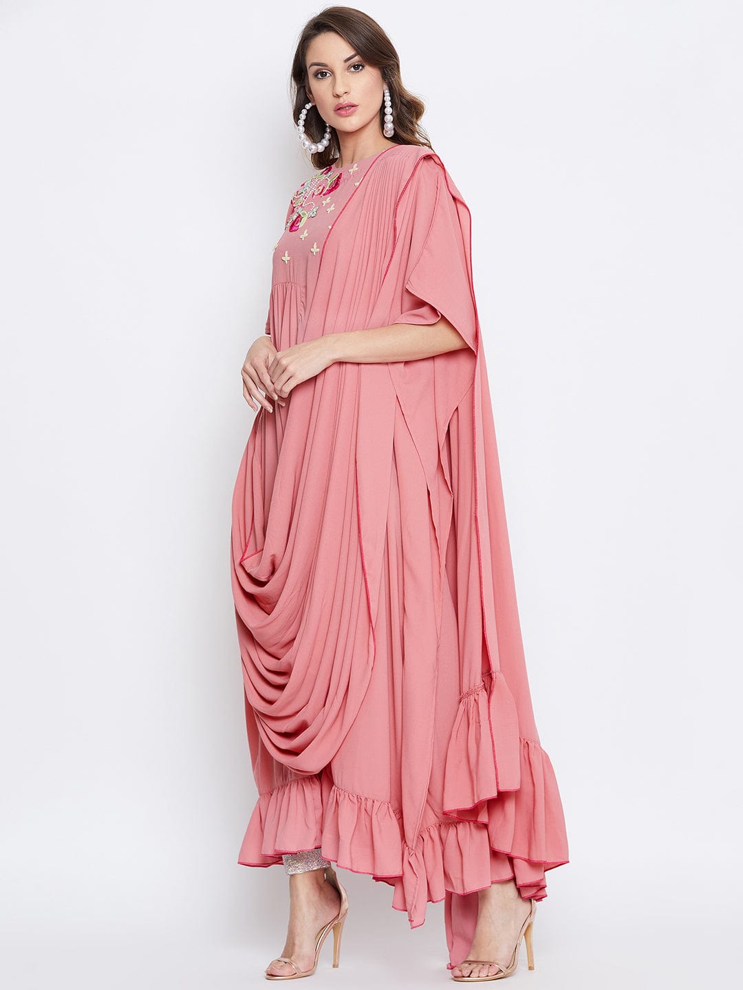 The Kaftan Company Dresses Pink Blush Embellished Draped Kaftan (Final Sale)