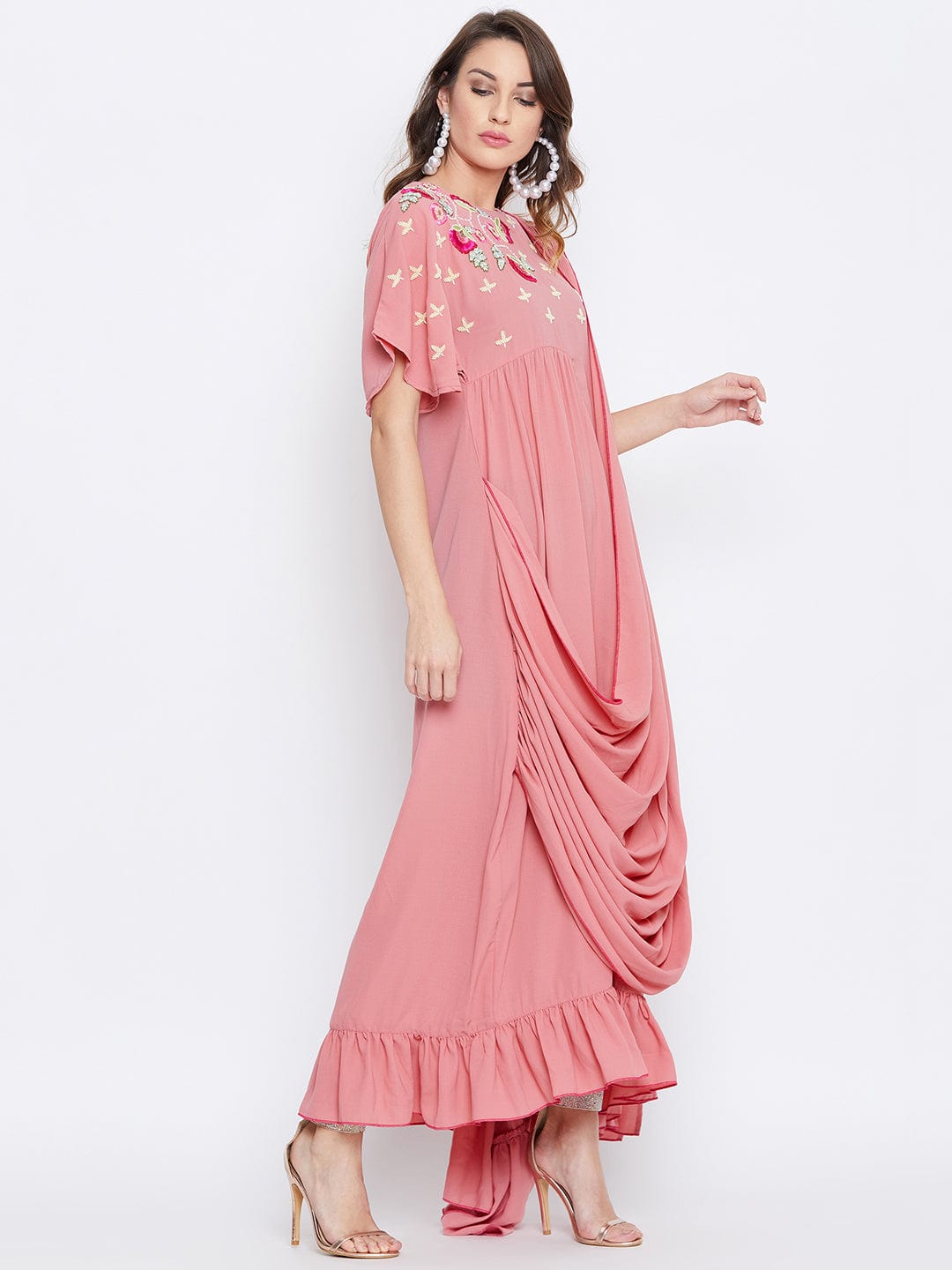 The Kaftan Company Dresses Pink Blush Embellished Draped Kaftan (Final Sale)
