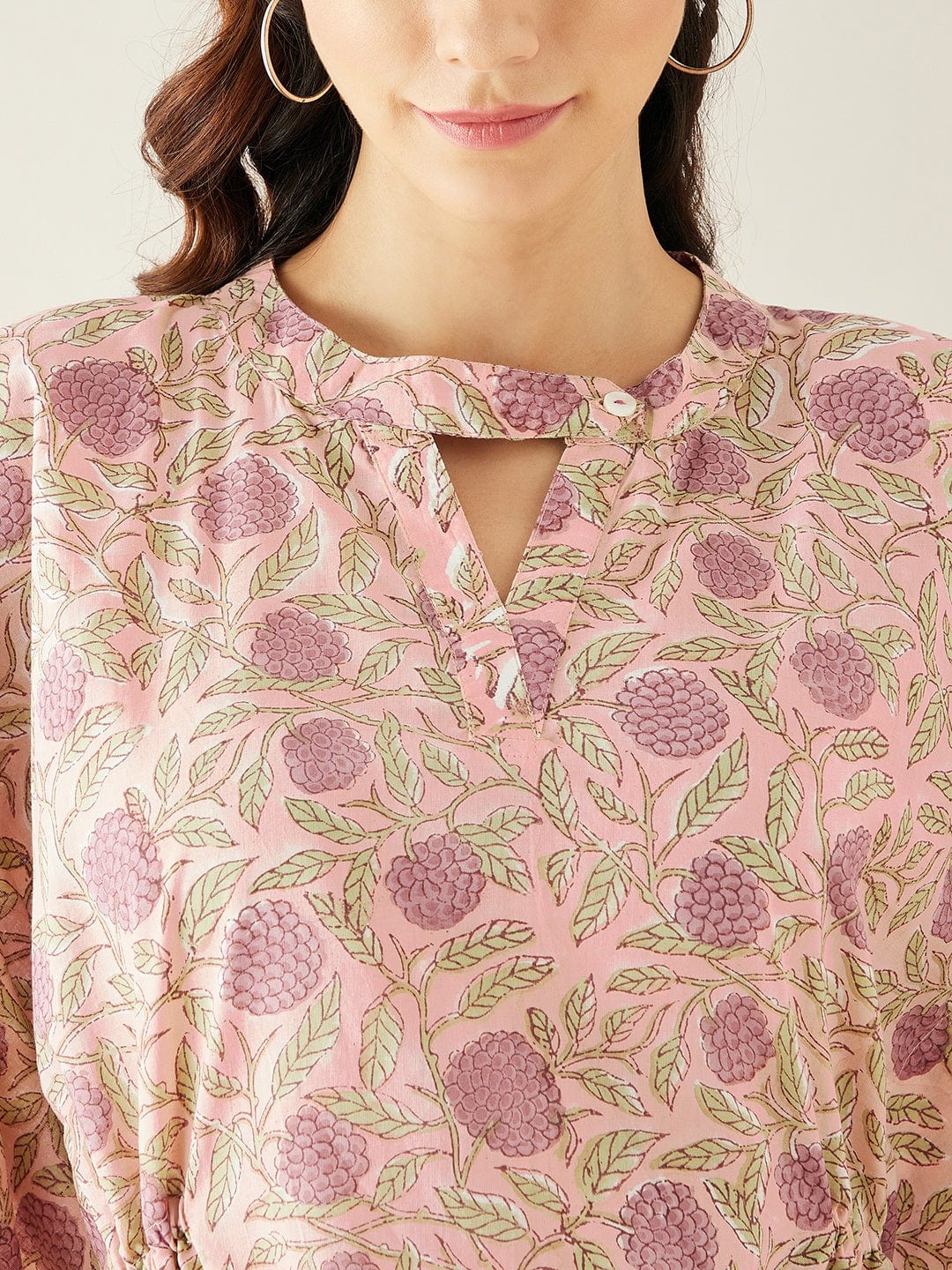The Kaftan Company Dresses Pink Hand Block Floral Printed Cotton Kaftan Dress