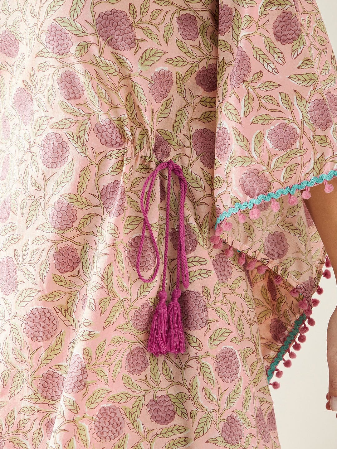 The Kaftan Company Dresses Pink Hand Block Floral Printed Cotton Kaftan Dress