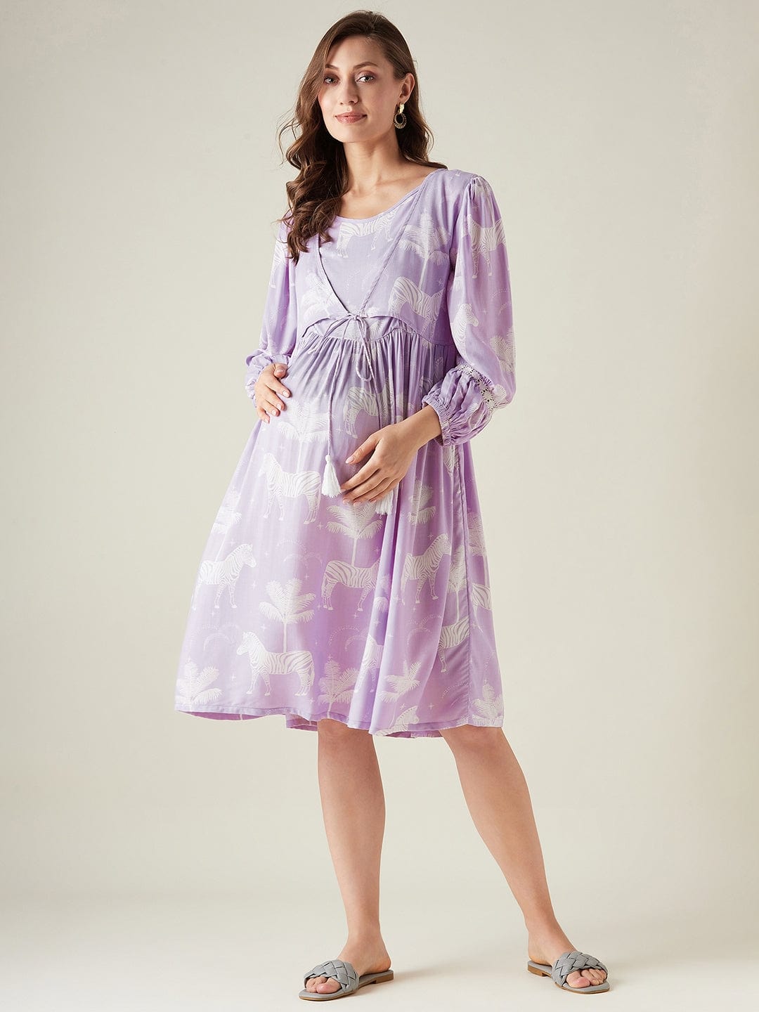 The Kaftan Company Dresses Purple zebras maternity and feeding dress
