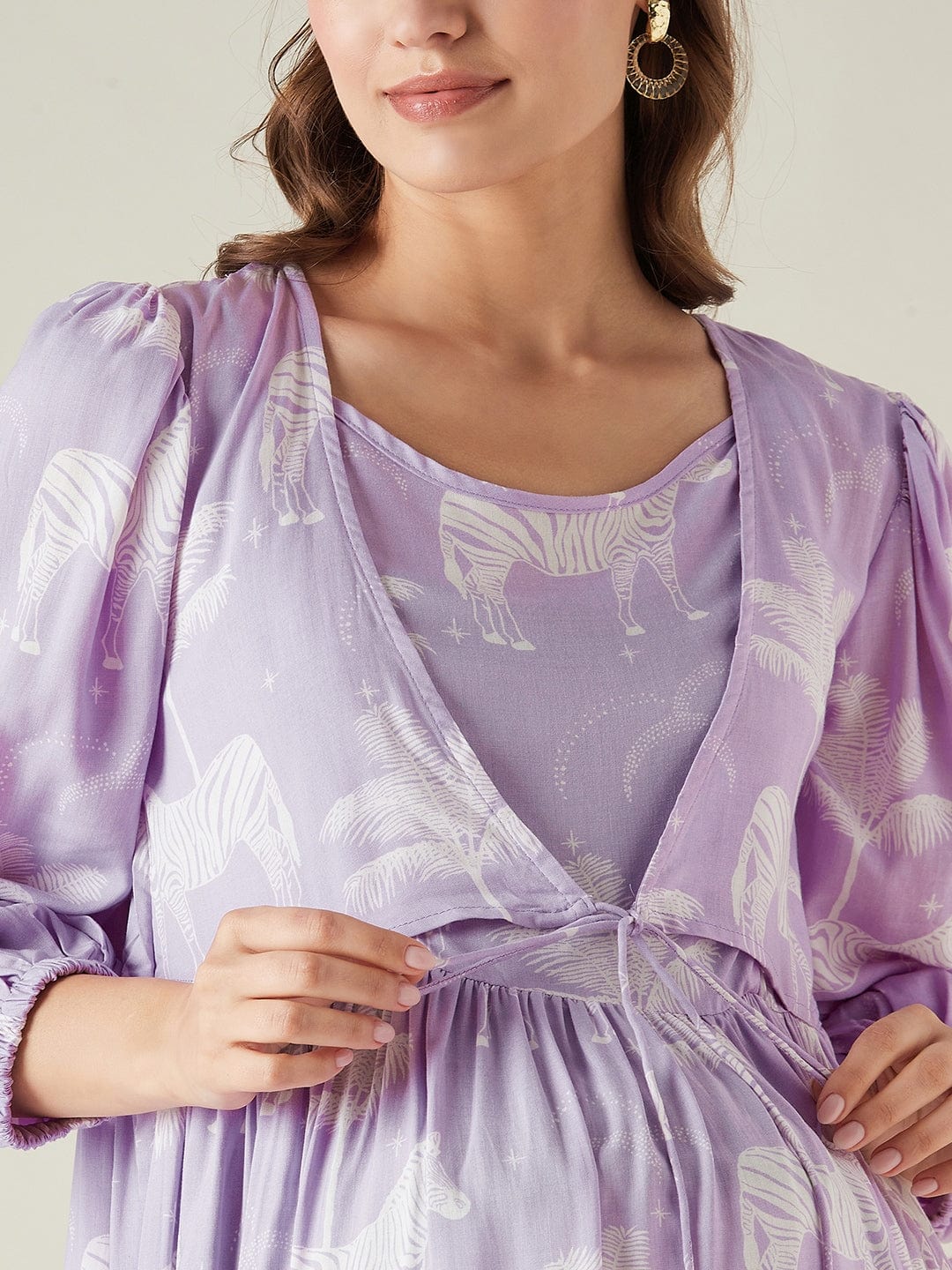 The Kaftan Company Dresses Purple zebras maternity and feeding dress