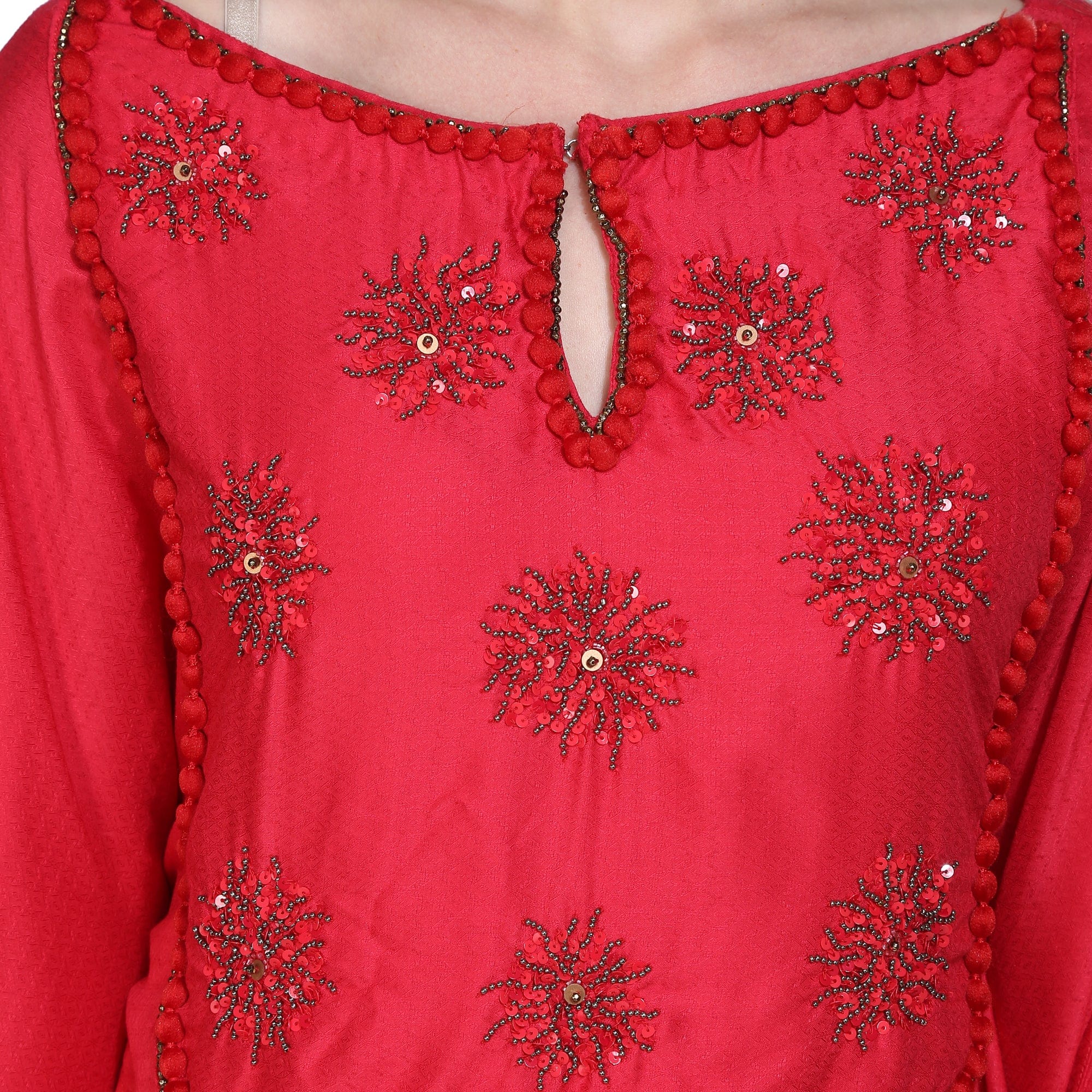 The Kaftan Company Dresses Red Hand Embellished Modal Kaftan Dress - (Clearance - Final Sale)