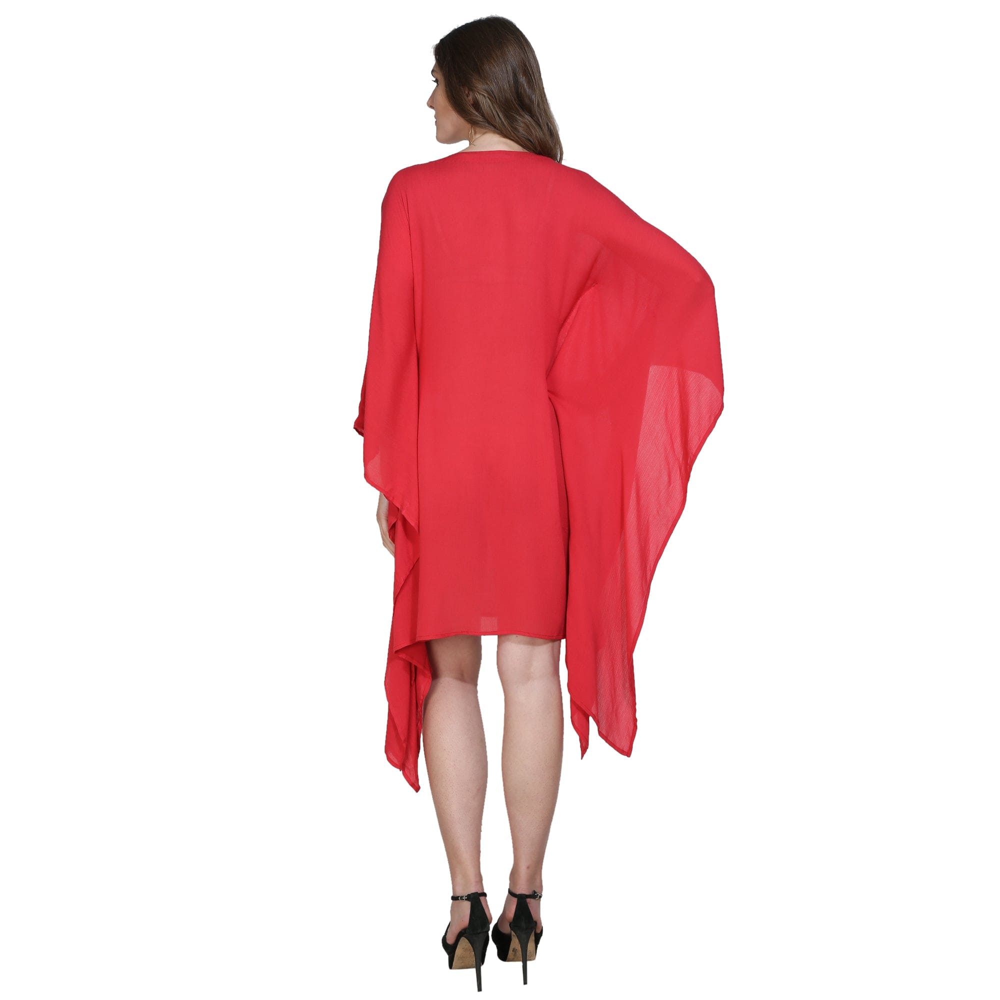 The Kaftan Company Dresses Red Hand Embellished Yoke Kaftan Dress - (Clearance - Final Sale)