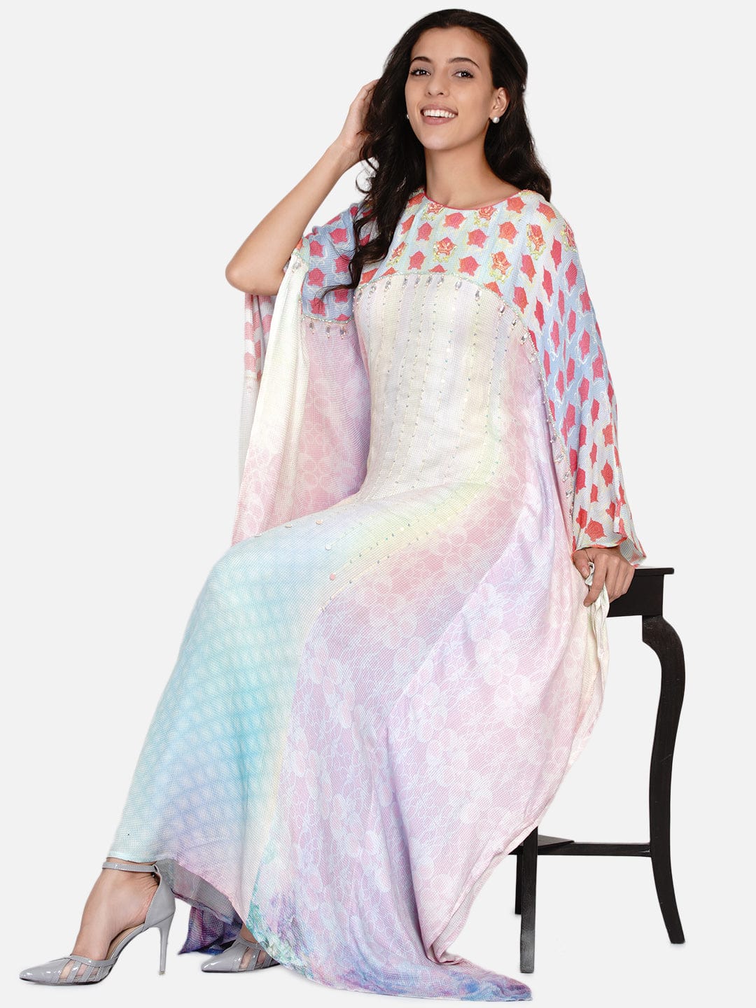 The Kaftan Company Dresses Roses Bejewelled Embellished Pastel Maxi Kaftan - (Clearance - Final Sale)