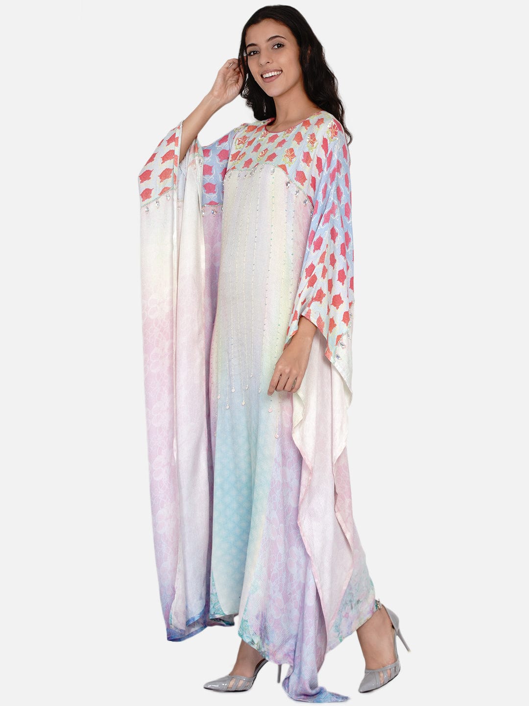 The Kaftan Company Dresses Roses Bejewelled Embellished Pastel Maxi Kaftan - (Clearance - Final Sale)