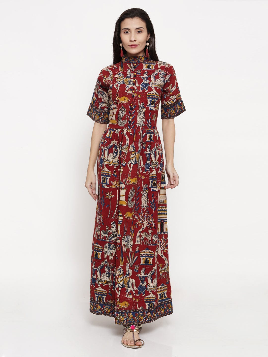 The Kaftan Company Dresses Traditional Kalamkari Printed Maxi Dress - (Clearance - Final Sale)